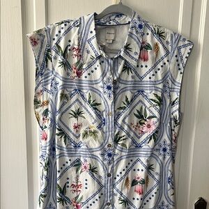 Maeve Blue and White Floral Midi Dress